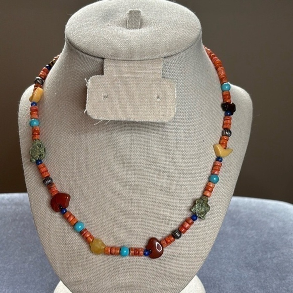 Carolyn Pollack Relios Fetish Necklace Multi Stone Turquoise 925 Sterling Silver